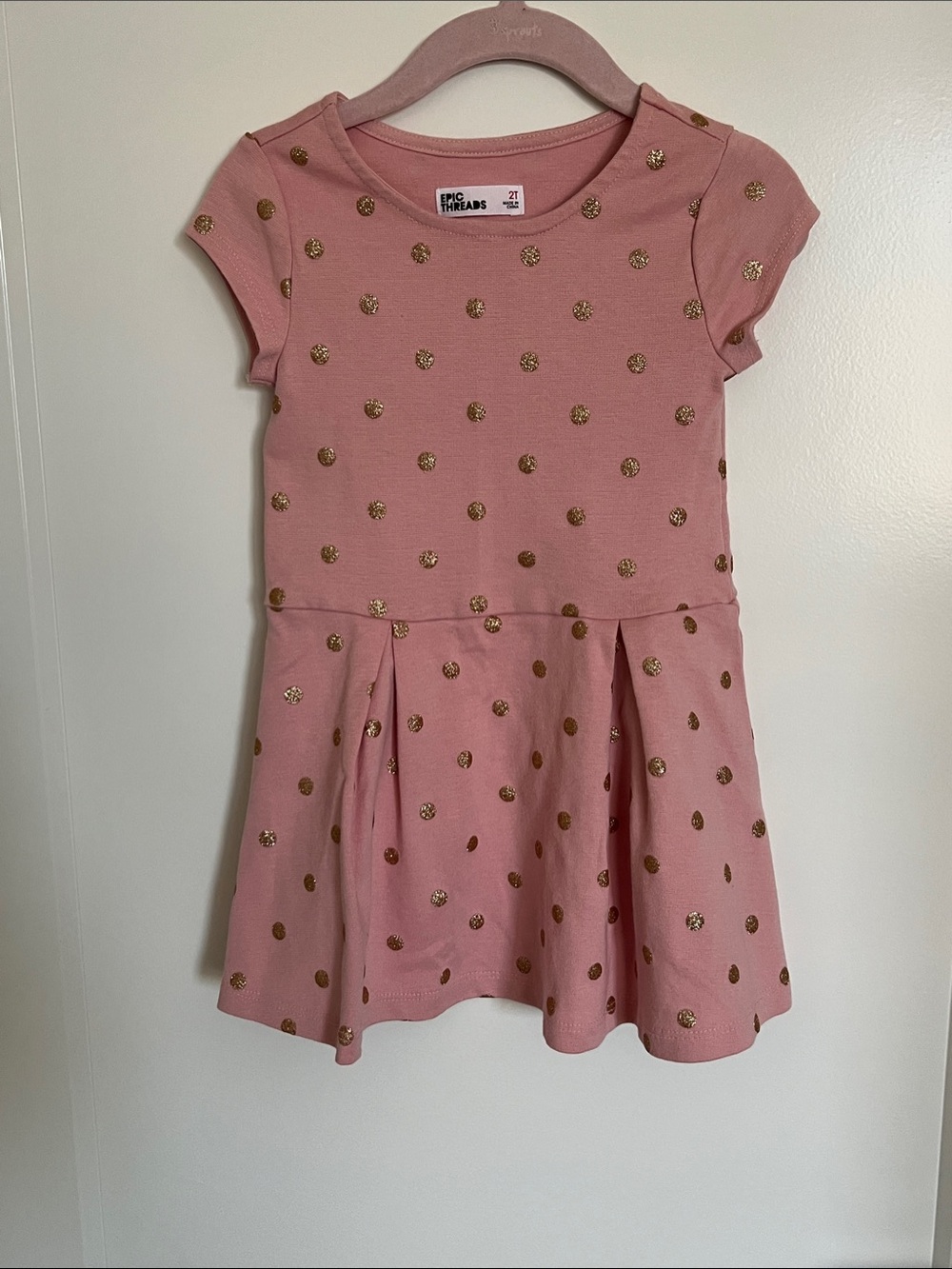 Epic Threads Pink Knit Dress with Gold Polka Dots